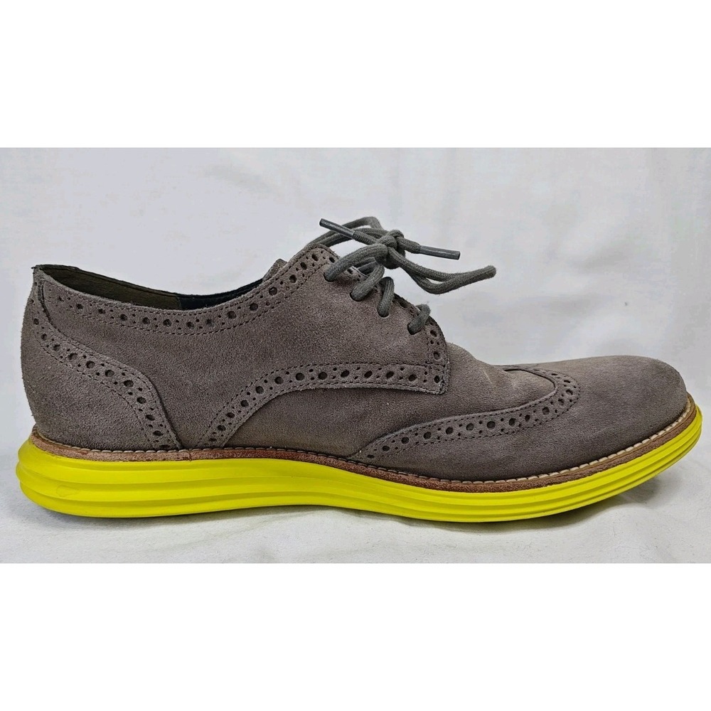 Cole Haan LunarGrand Wingtip Charcoal Grey Suede Yellow Oxford Mens Sz 10 C10226
